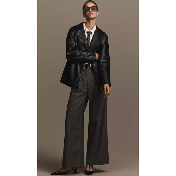 Anthropologie Maeve Moto Jacket Oversized Faux Leather Boho Retro Size XS NWT